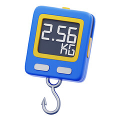 High-quality 3D digital fish scale icon symbolizing catch weight measurement, angling tools, and sport fishing equipment. Perfect for fishing tournament apps and outdoor gear e-commerce. © 3DafaRizkiansah