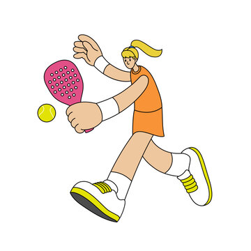 Fun Women Padel Tennis Player in Simple Flat Style