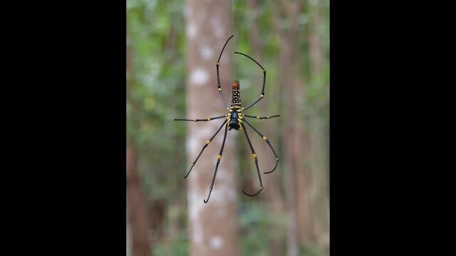 Golden orb web spider close up on a web