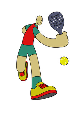 Padel Player in Simple Style Cartoon