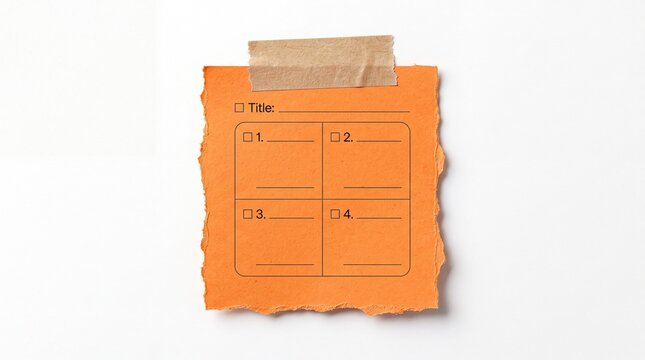 Orange sticky note paper with checklist taped to wall