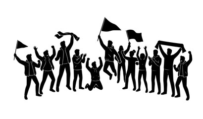 Obraz premium Dynamic Soccer Fan Crowd Silhouette with Flags and Celebration Scarves