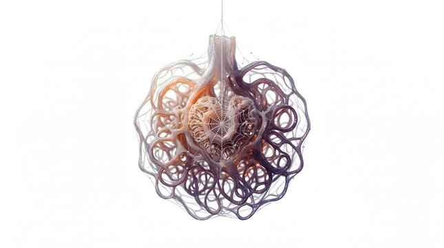 Surreal spider web glomerulus anatomy art isolated on white background for Halloween design.