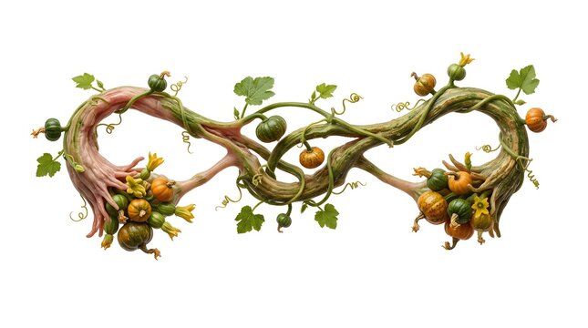 Anatomical fallopian tube shaped like a pumpkin vine for Halloween medical concept art.