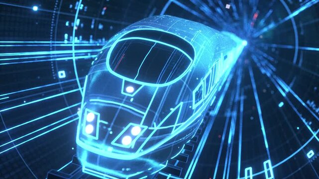  Futuristic Holographic High-Speed Train Wireframe Technology Animation