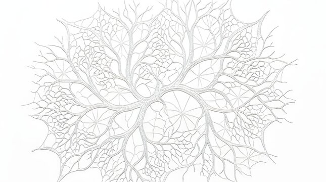 Capillary network illustration or abstract spiderweb lace pattern on white background.
