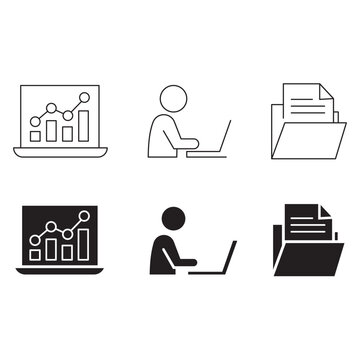 Business analytics laptop working person and folder document icon set