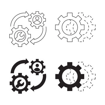 Technical support setting and gear process update vector icon set