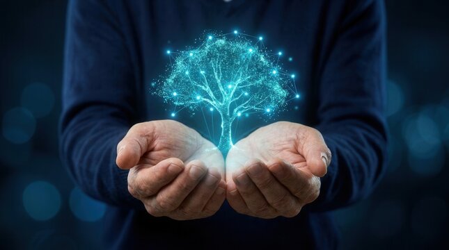 A glowing digital tree symbolizing business growth through innovative leadership.