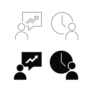 Business growth chart and working time management vector icon set