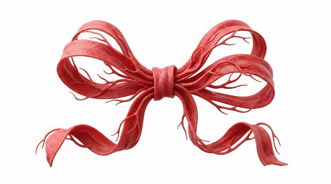 Red human artery shaped as a decorative gift bow isolated on white background