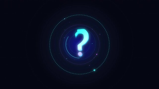 Futuristic question mark symbol loop, digital query sign, abstract search icon animation, quiz, mystery, uncertainty