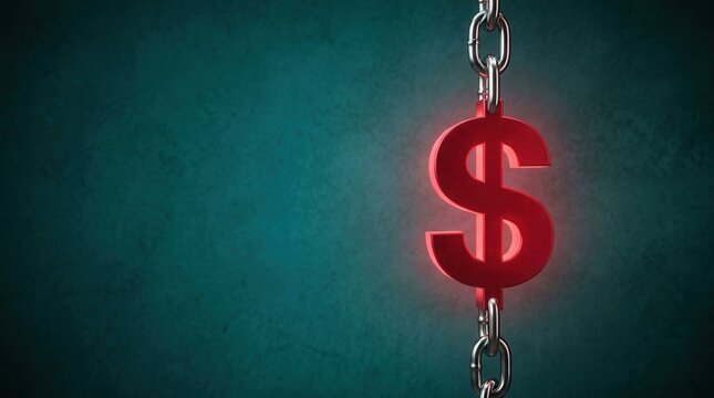 Financial significance and power represented by a red glowing dollar sign on a chain.
