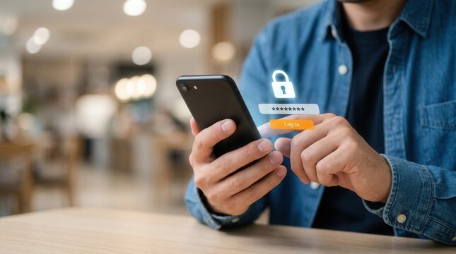Close-up of a person performing user access control via a secure mobile password interface.
