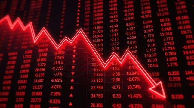 Declining investment index shown by a red downward trending line graph.