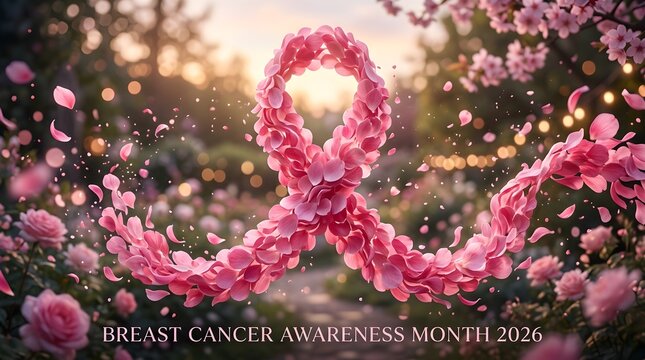 Floral Petal Ribbon Banner for Breast Cancer Awareness 2026