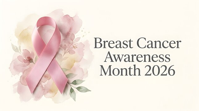 Watercolor Floral Ribbon Banner for Breast Cancer Awareness
