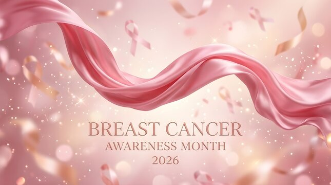 Flowing Satin Ribbon Banner for Breast Cancer Awareness 2026