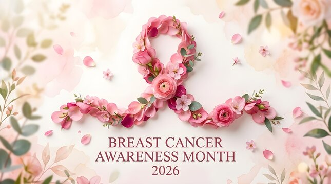 Floral Wreath Ribbon Banner for Breast Cancer Awareness 2026