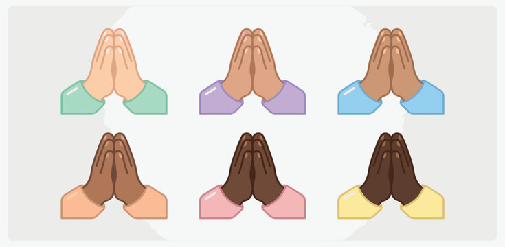 Folded hands, hand sign emoji, hand gesture symbol, vector icon illustration, isolated on transparent background. 