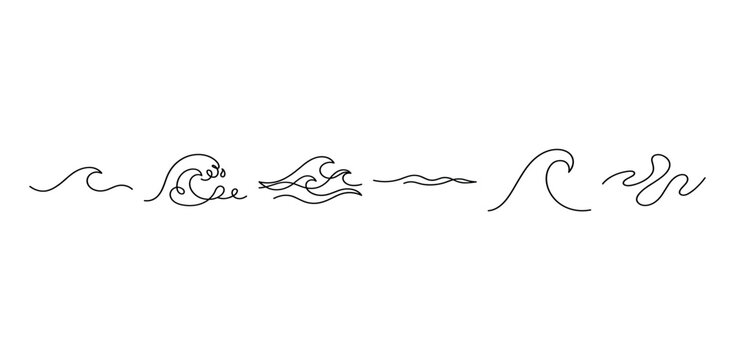 Ocean wave line art.  Tidal wave line art. Hand drawn vector illustration with editable stroke. Isolated on transparent background.
