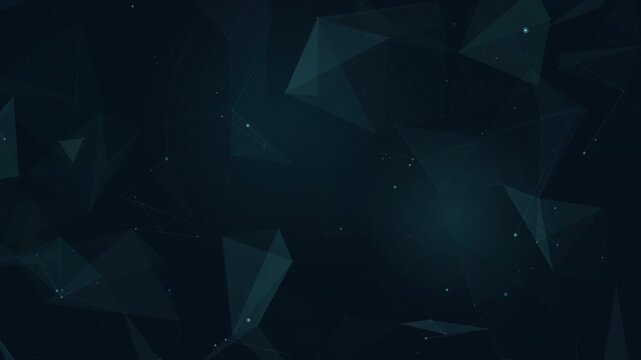 Abstract digital motion background featuring a dark teal plexus network with connected geometric triangular polygons and particles looping seamlessly.