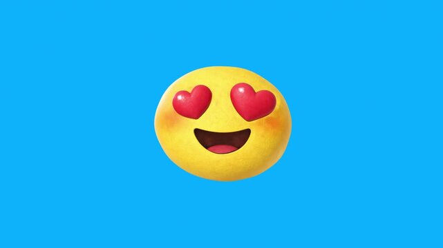 Smiling Heart Eyes Emoji Animation on Blue Background