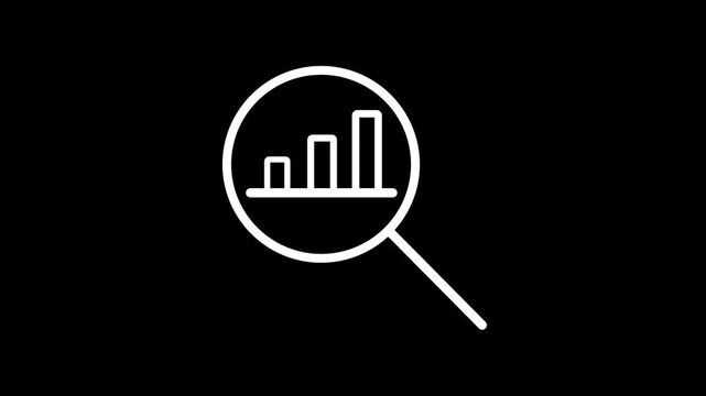 Magnifying Glass Search Bar Graph Icon White Outline Vector Graphic for Data Discovery Financial Analytics Business Intelligence