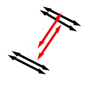 rAn abstract vector illustration featuring a geometric arrangement of double-headed arrows. The design consists of two main parallel clusters of bold black arrows positioned diagonally. They are inter