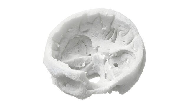 White sponge model of a human cranial cavity isolated on a clean white background