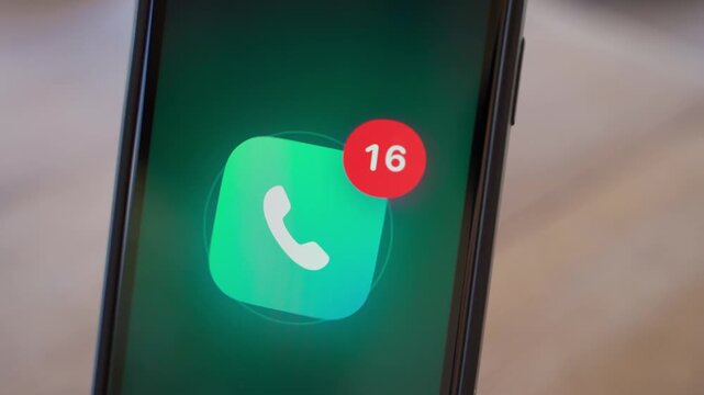 Rapidly growing number of missed calls on smartphone. Phone icon with red badge and spam calls