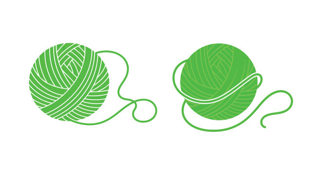 Green yarn balls with trailing ends a vector illustration