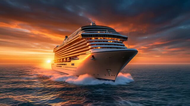 Passenger Ocean Liner Crossing Rough Waters Under Storm Clouds
