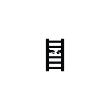 A minimalist black icon of a ladder featuring a snapped middle rung symbolizing career setbacks difficulty and broken progress on a plain background
