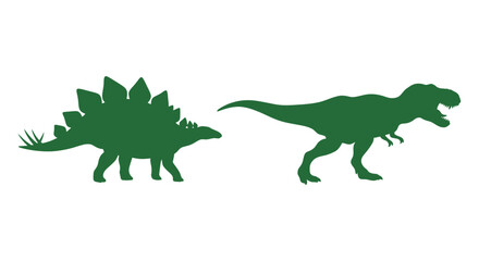 Green dinosaur silhouettes depicting a stegosaurus and tyrannosaurus rex © MD