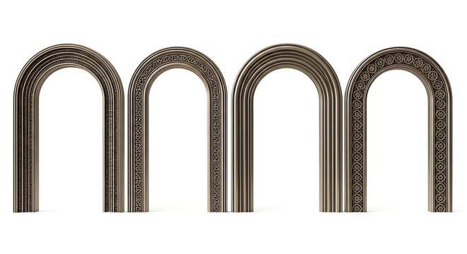 Set of four ornate antique decorative metal archways with architectural