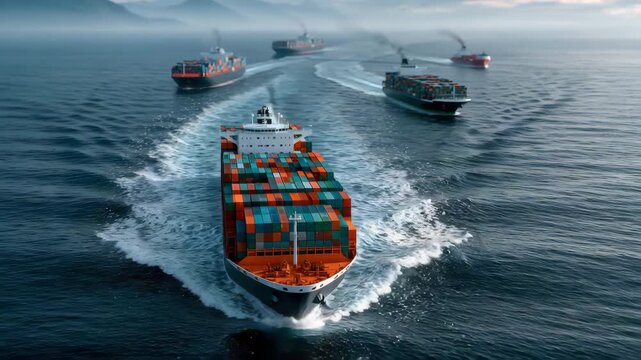 Shipping Vessels Creating Wake Through Ocean Plastic Pollution