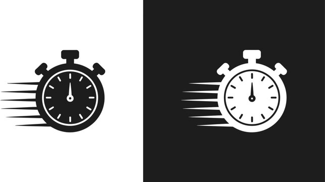 Time fast icon featuring speed clock symbols, quick service, rapid delivery, countdown, and solid pictogram vector design.