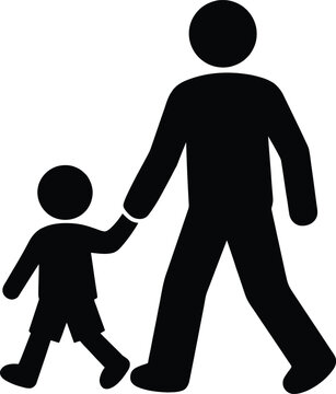 Pedestrian crossing icon featuring adult and child walking together for road safety, school zone, and family navigation. Vector illustration.