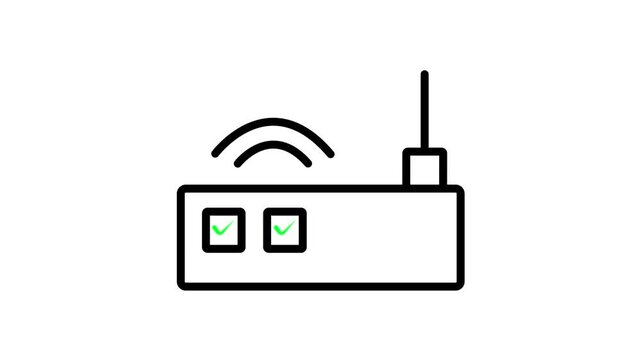 Wi-Fi Modem Router Line Icon Animated Concept Internet Signal Network Connectivity Technology Vector Graphic Motion Design
