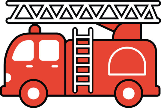 Red fire truck with emergency ladder vector illustration on white background