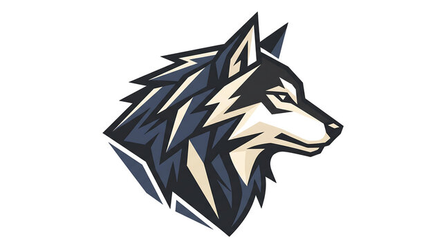 Stylized wolf head logo with geometric design elements.