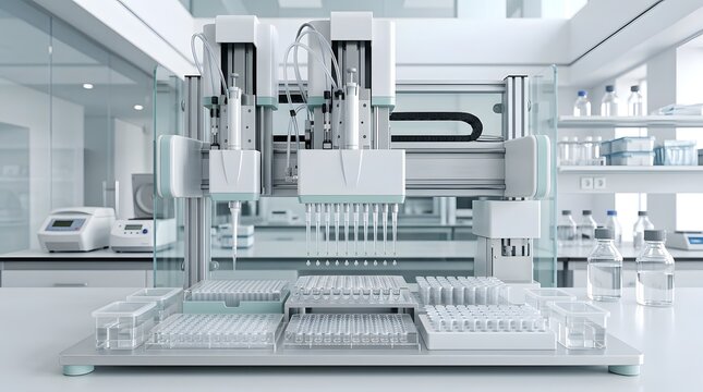 Automated liquid handling robot working in a modern laboratory