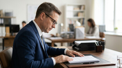 Fototapeta premium Businessman Reviewing Documents in Professional Office