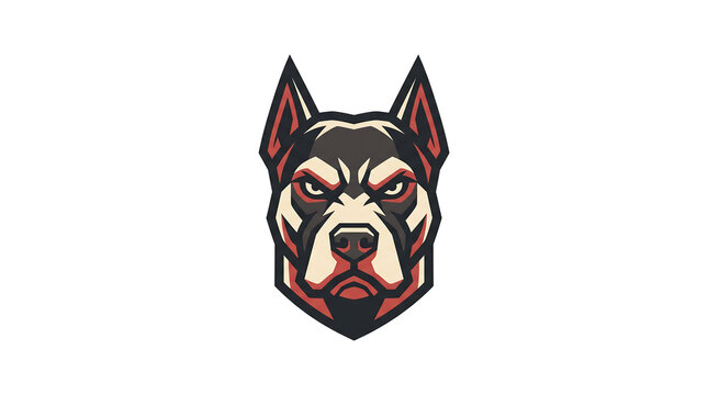 Fierce cartoon dog head with sharp teeth and intense expression.