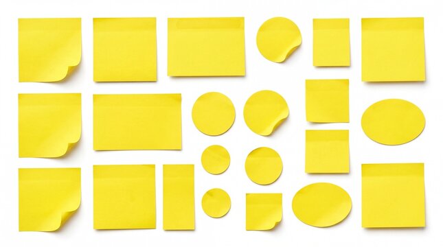 Set of yellow sticky notes in various shapes and sizes