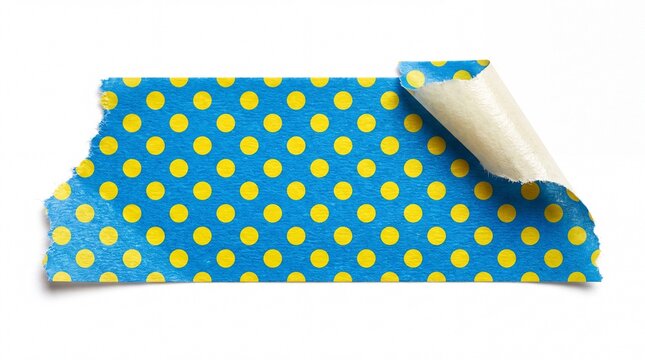 Blue adhesive tape strip with yellow polka dots pattern