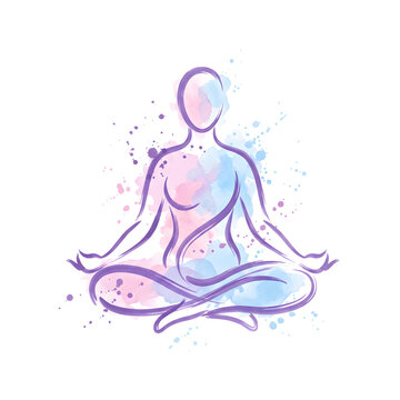 Watercolor vector illustration of a meditating human figure in lotus pose