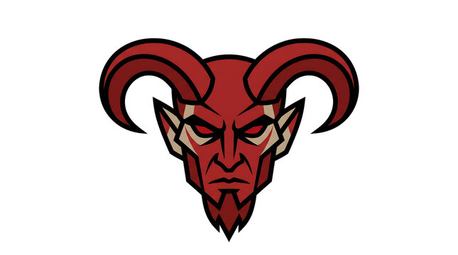 Red devil mascot logo with curved horns and fierce expression.