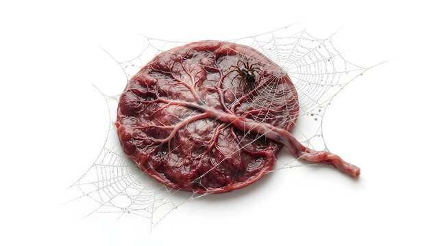 Close-up of a Human Placenta with Spiderweb Pattern for Halloween or Medical Themes